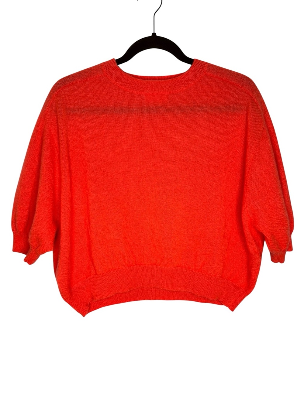 Crush Cashmere Bright Orange Boxy Cropped Short Sleeve Sweater Size 2- Medium